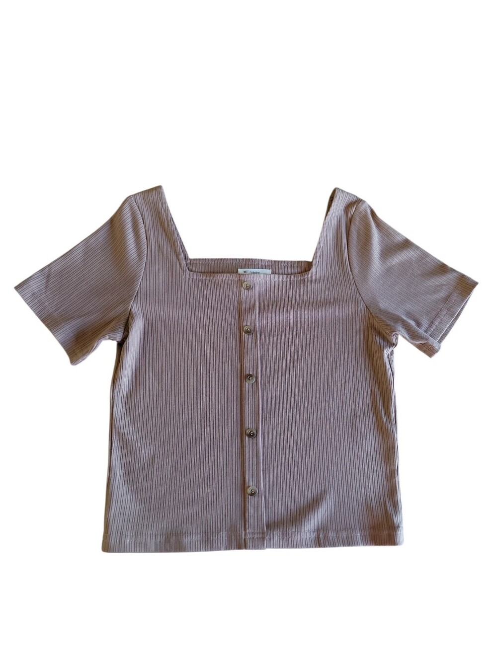 Net Collection Tan Ribbed Button Front Crop Top Women's Size S
